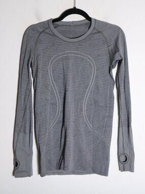 Lululemon Swiftly Long Sleeve Pullover Womens 6 Gray Striped Workout Athletic